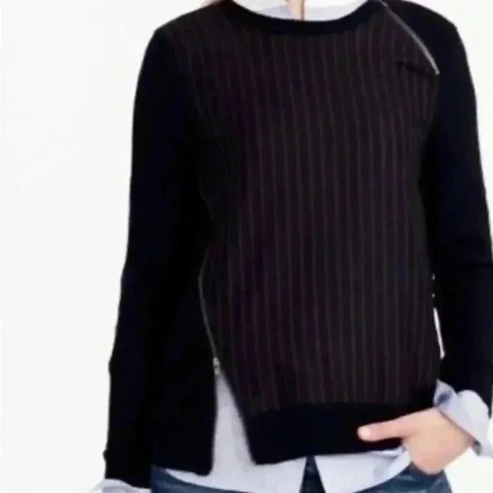 J. Crew Sweater Womens Small Pinstripe Asymmetrical Zip Pullover size XXS